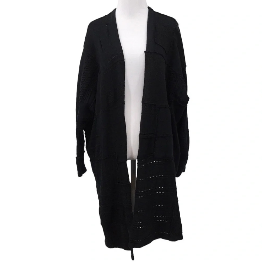 Ralph Lauren Cardigan Womens Medium Large Black Open Front Sweater Blue Label